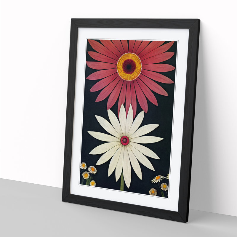 Daisy Flower Retro Vol.1 - Wall Art, Black, 64cm H x 46cm W x 2cm D
