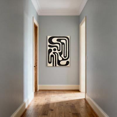 Ensemble de 1 tableau sur toile tendue à motif géométrique abstrait noir et crème