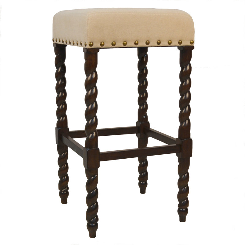 Chaise 30 po en similicuir noir et bois massif sans dossier avec repose-pieds, Cream/Espresso