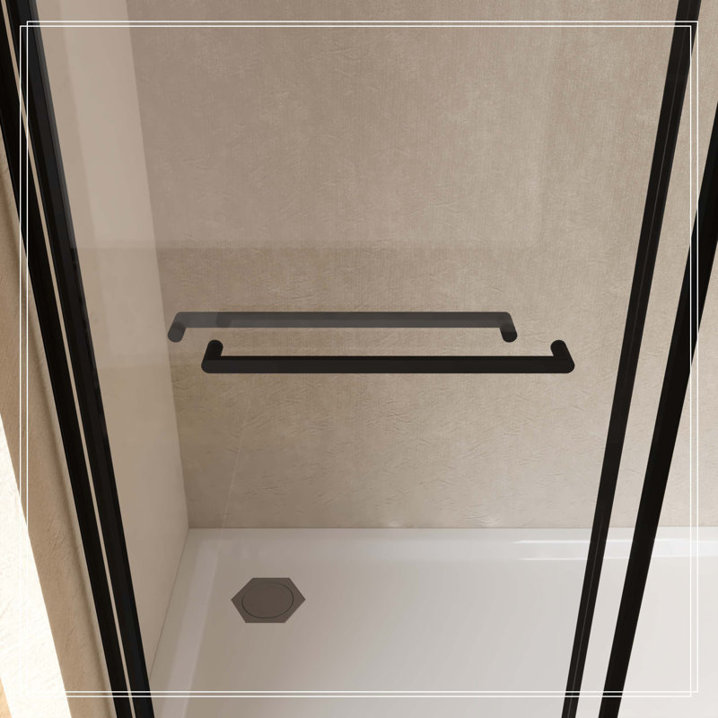 Porte coulissante double en L, verre trempé de 8 mm, poignées en acier inoxydable, rails de guidage carrés, noir mat