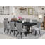  Cet ensemble de cuisine 9 pièces de style Mid-Century comprend une table en bois et 8 chaises de cuisine en tissu de polyester gris clair avec dossier capitonné à boutons - finition noire sablée.-1985368596-1988635297