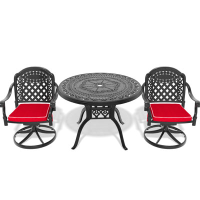 3 All-Weather Dining Made Of Cast Aluminum, 2 Swivel Chairs & 39.37" Round Table, Black, And Enjoyable Tabletop Aluminum Casting, Corrosion Relaxing