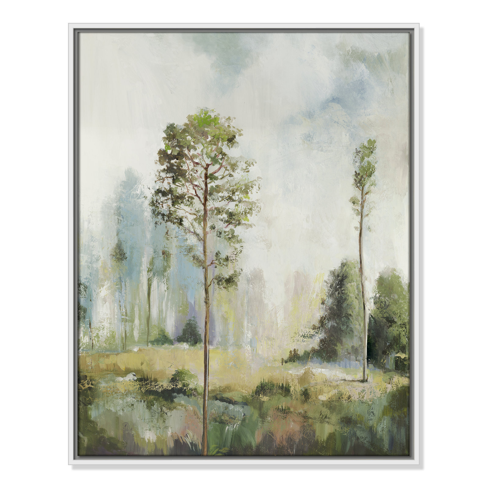 Tall Green Trees I by Teton Pearce - Floater Frame Print on Canvas, 29.5" H x 23.5" W, White