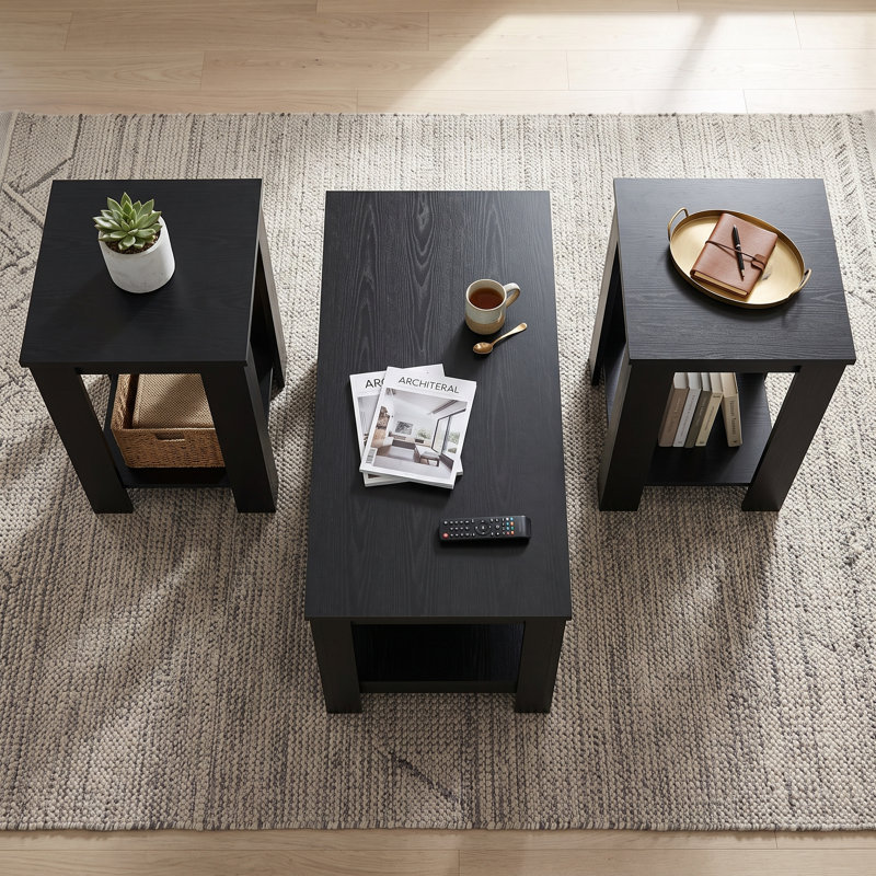 Gloria 3 Pieces Coffee Table Set, Black