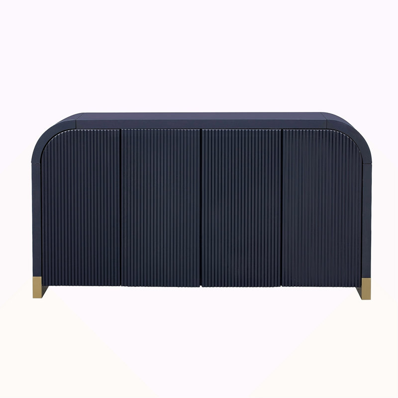 Armoire à panneau ondulé 4 portes à 4 portes avec tablettes réglables, idéale pour le bureau, le salon et l'entrée, Marine