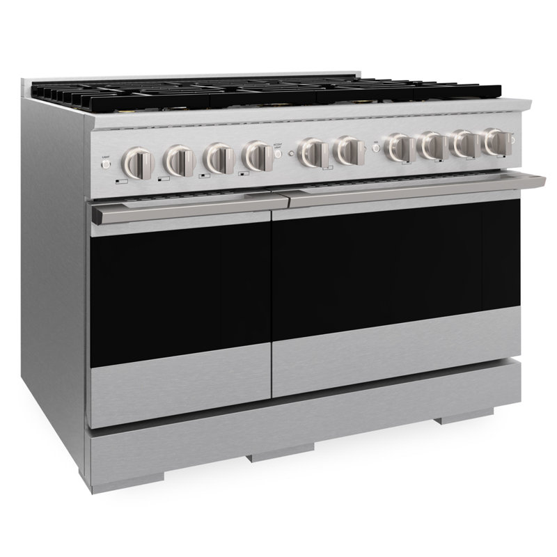 ZLINE Autograph 48 in. Marino Dual Fuel Range with 8 Burner DuoPro Cooktop and Black Accents, Satin Stainless Steel