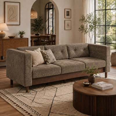 Canapé rembourré à 3 places avec accoudoirs carrés et coussins carrés en bois d'hévéa moderne et minimaliste en chenille Modern Minimalist