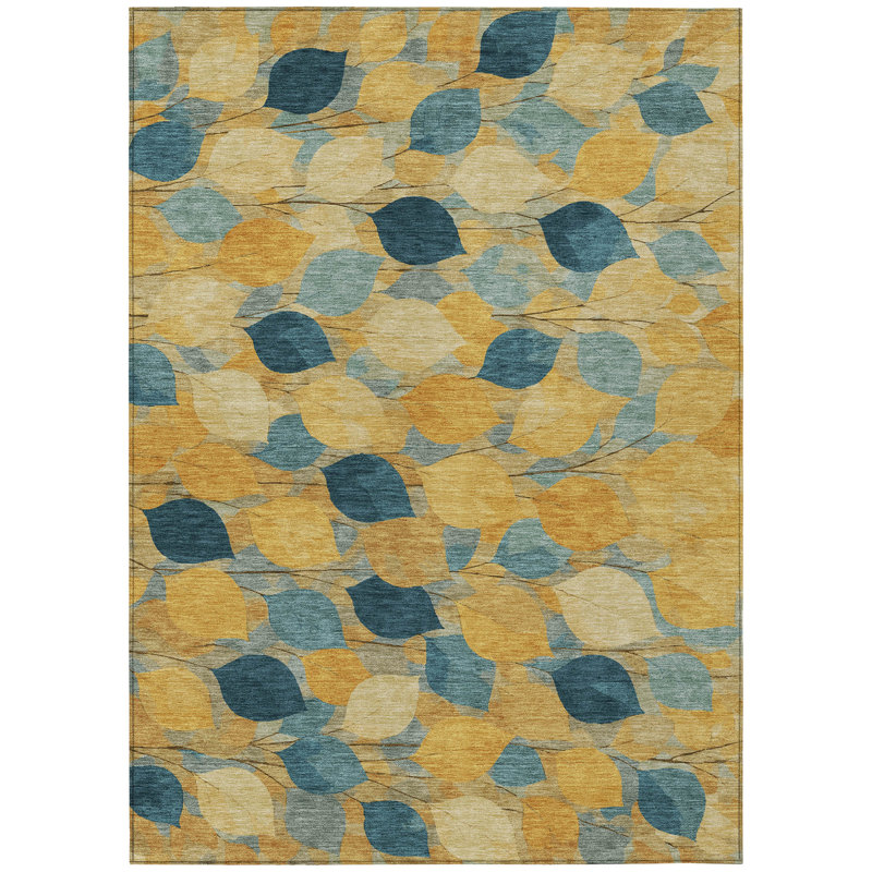 Machine Washable Indoor/Outdoor Chantille ACN2444 Floral Rug, Gold, 9' x 12'
