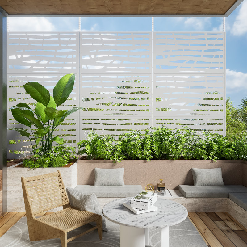 Panneau de clôture en métal d'intimité, Blanc, H 72 po x l 47 po x P 16 po