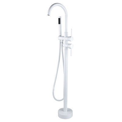 Robinet de baignoire autoportante et douche à main en métal blanc. 46,97 po de profondeur, 6,37 po de largeur. Construire,. Vaporisateur pleine couverture pour rehausser l'apparence de la salle de bain avec douche en métal. 46 po 6,5 po, fabrication artisanale, corrosion