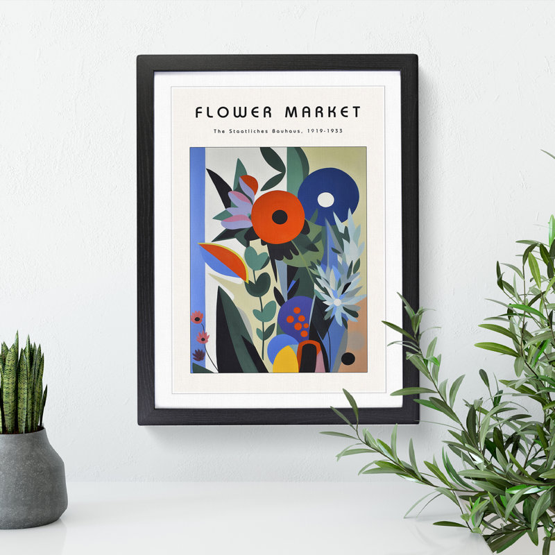 Bauhaus Flower Market Exhibition No.4 - Single Picture Frame Print on Wood, 64cm H x 46cm W x 2cm D