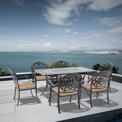 7-Piece Set Of Cast Aluminum Patio Furniture With Brown Cushions (Same As:W1710S00488)