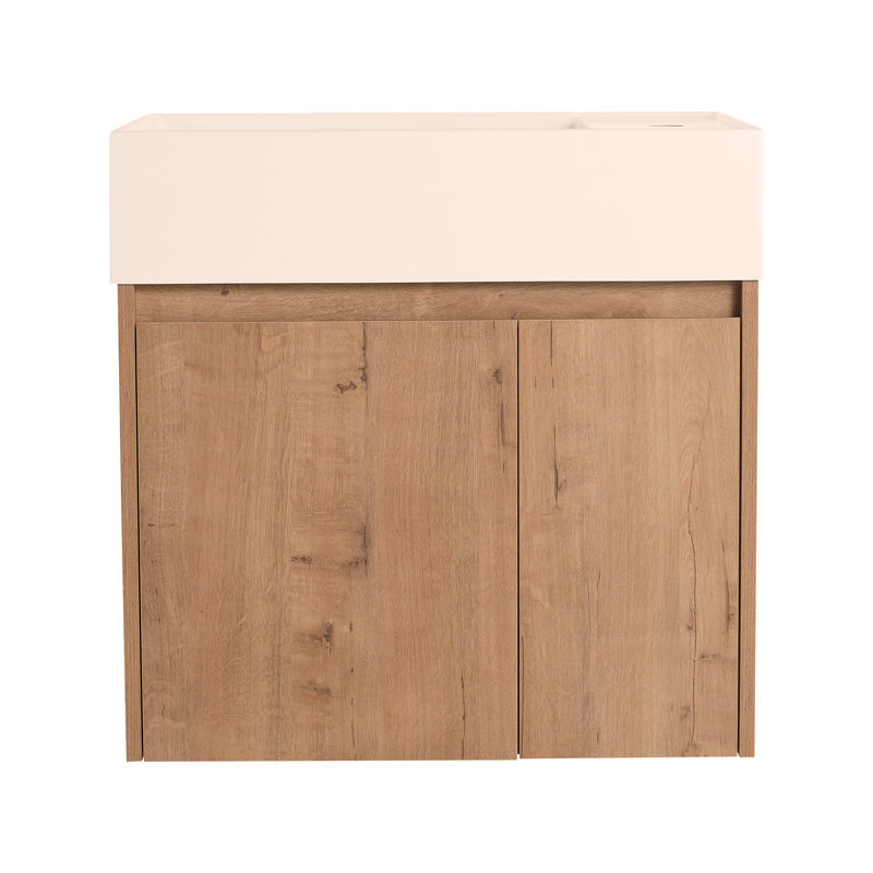 Armoire de salle de bain 24 po avec lavabo, portes, fixation flottante, pour petite salle de bain, Imitation chêne