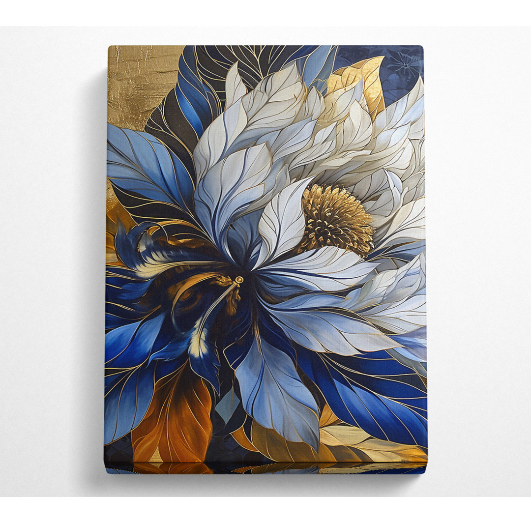 Blaue und goldene Blume - Kunstdrucke auf Segeltuch