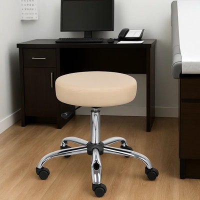 Tabouret pivotant médical Fea, siège rembourré rond beige, base roulante chromée