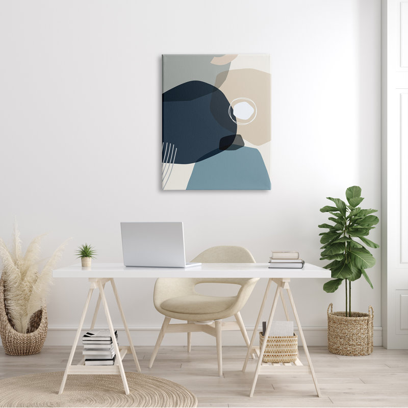 Mod Shapes Arranged Abstract Circle Collage Blue Beige par - Impression, Toile tendue, H 40 po x l 30 po x P 1,5 po