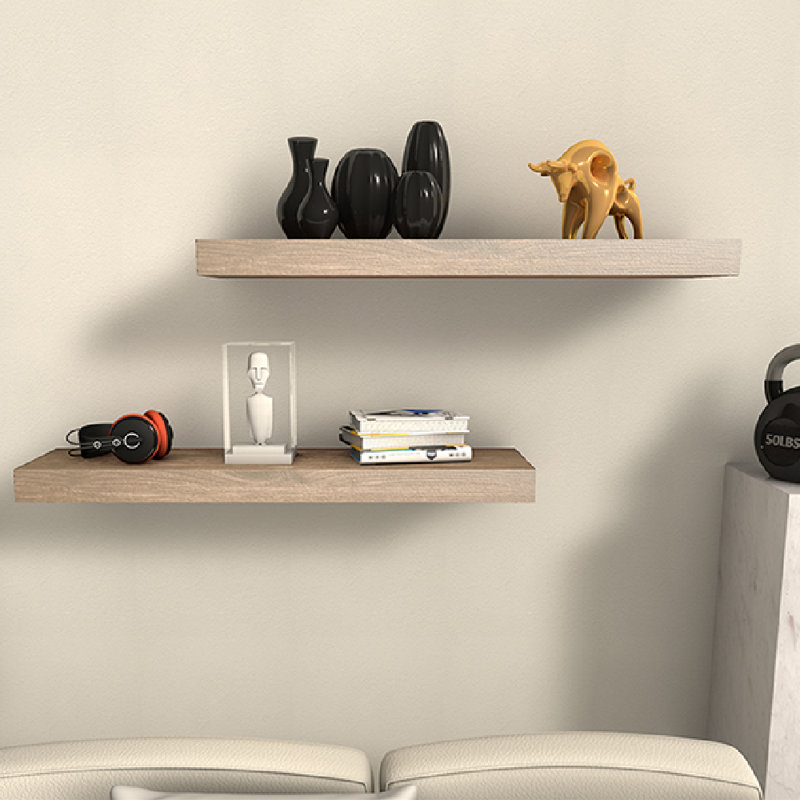 Chalissa 2 Piece Solid Wood Floating Shelf, 1.57" H x 36" W x 6" D, Natural Wood