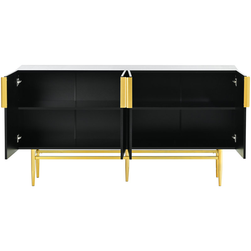 Élégant buffet noir avec 4 portes. Poignées en métal doré. Buffet pour différentes pièces. Panneau de particules et matériau. Capacité de charge de 165 livres. Tablettes intérieures réglables. Facile à nettoyer.