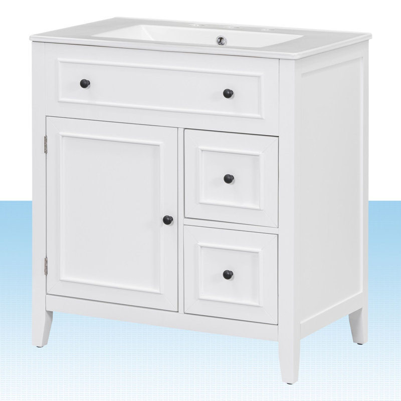 Cardello 30'' Single Bathroom Vanity with Ceramic Top, White, Black
