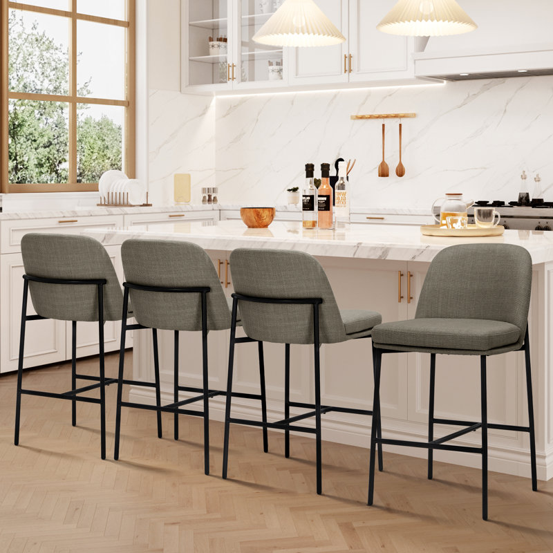 Upholstered Counter Stool with Metal Frame, Brown