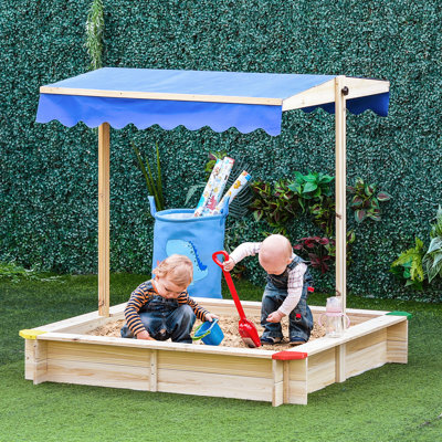 Freeport Park Encanto 120cm x 120cm Solid Wood Square Sandbox with Cover
