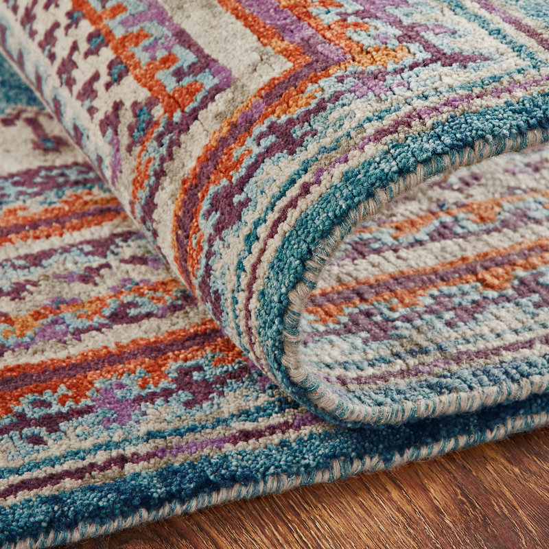 Salzer Turquoise Ember Wool Hand-Knotted Area Rug, Rectangle 10' x 14'
