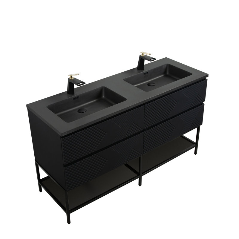 Esparanza 72 po L x 21 po P 4 tiroirs Meuble-lavabo autoportant avec évier double et Comptoir en Quartz blanc