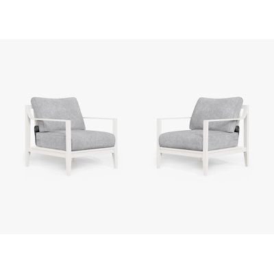 White Aluminum Outdoor Armchair Conversation Set, Pacific Fog Grey