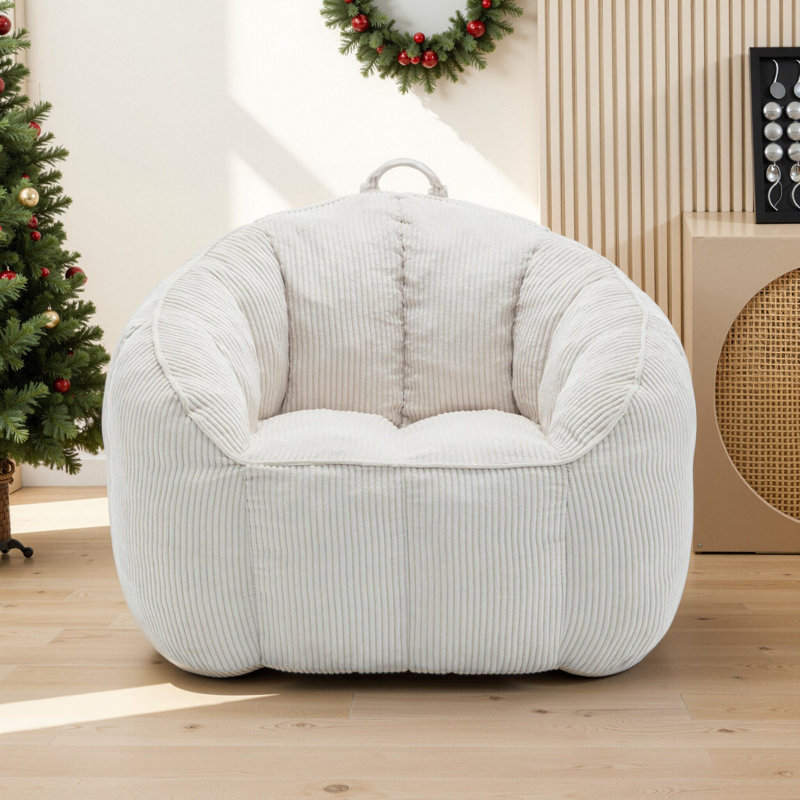 Fauteuil à billes en velours côtelé à compression, sans remplissage, Ivoire ivoire