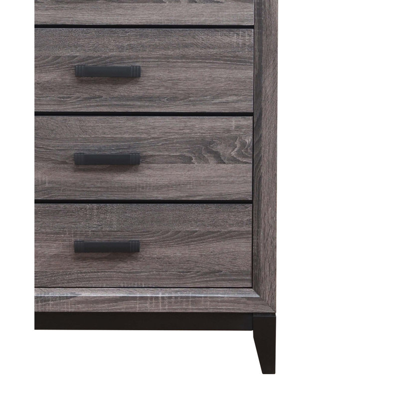Commode Mirage avec finition gris métallisé et 5 tiroirs spacieux, parfaite pour les solutions de rangement modernes et élégantes.