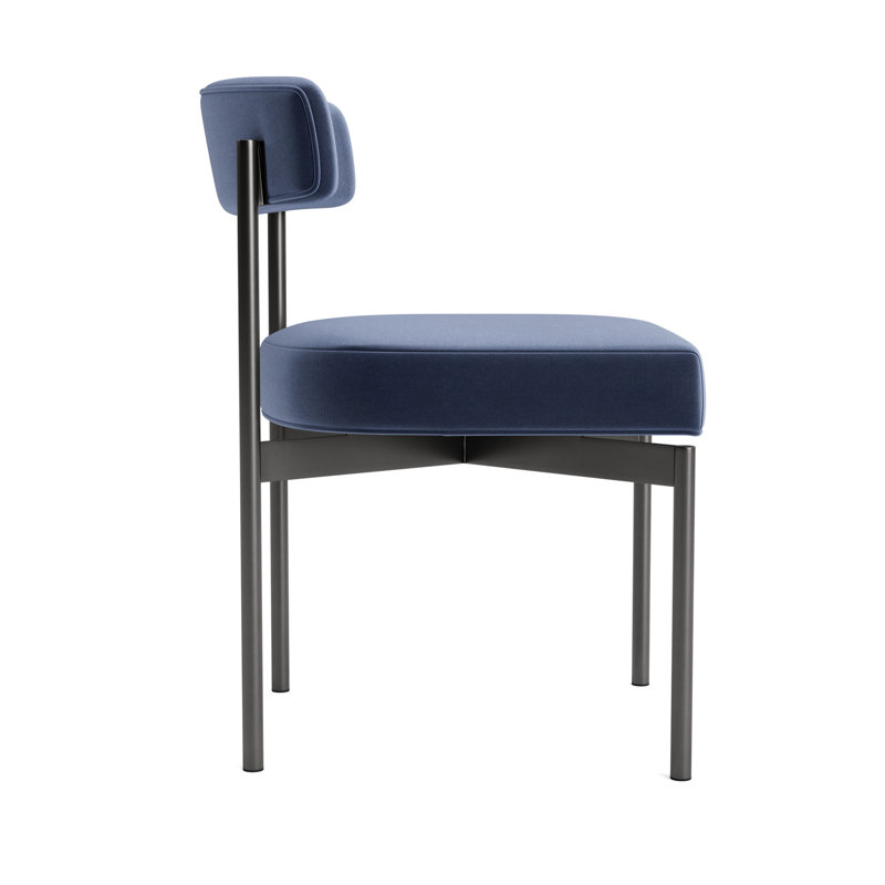 Remy Upholstered Dining Chair, Performance Velvet - Indigo, Pewter