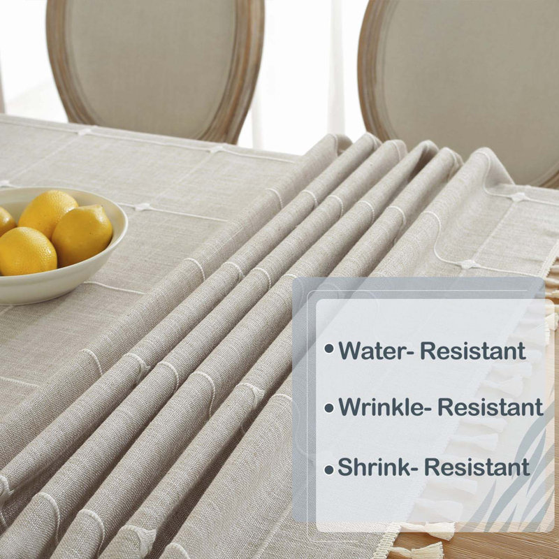 Rustic Cotton Linen Table Cloth,Tablecloths For 6 Foot Rectangle Tables,Waterproof Washable Tablecloth With Tassel Rectangle/Oblong, 55''X 86'', 6-8 Seats