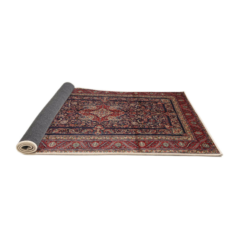 Tapis décoratif rouge à motif oriental Trey, Rond 7 pi