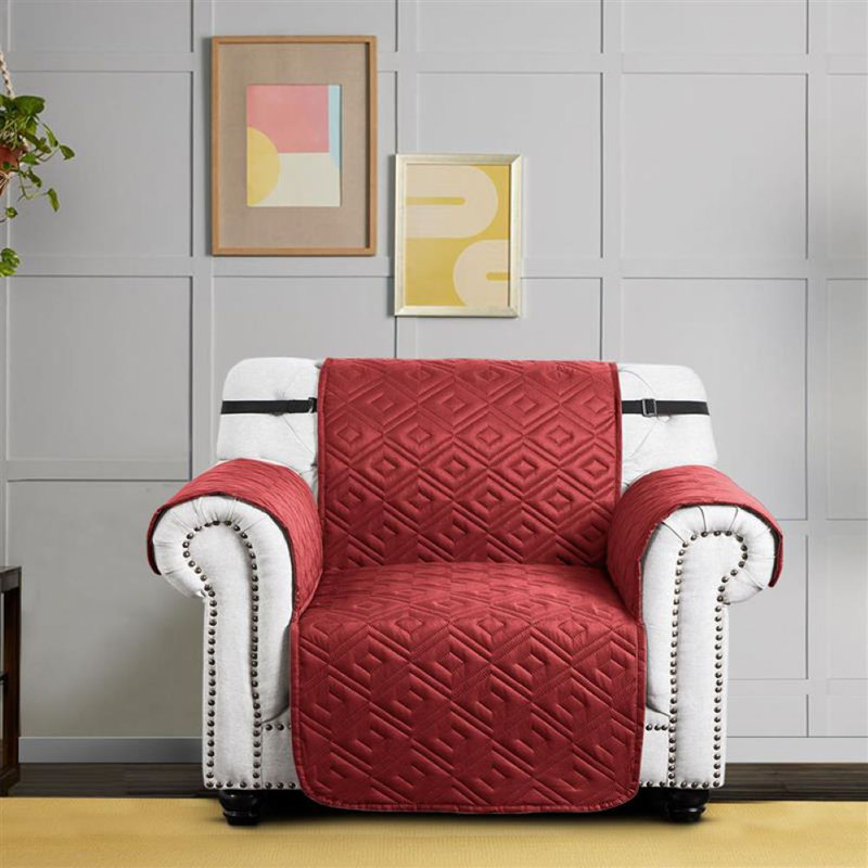 Box Cushion Sofa Slipcover, Burgundy/Beige