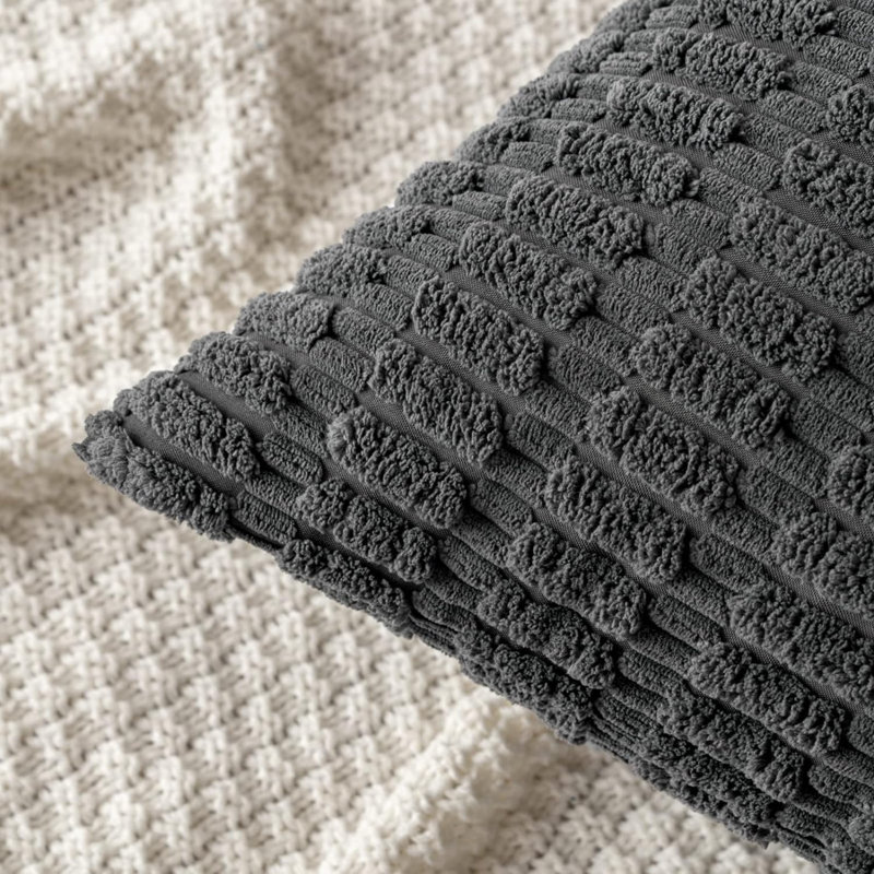  Housse de coussin rayée en polyester, Gris foncé