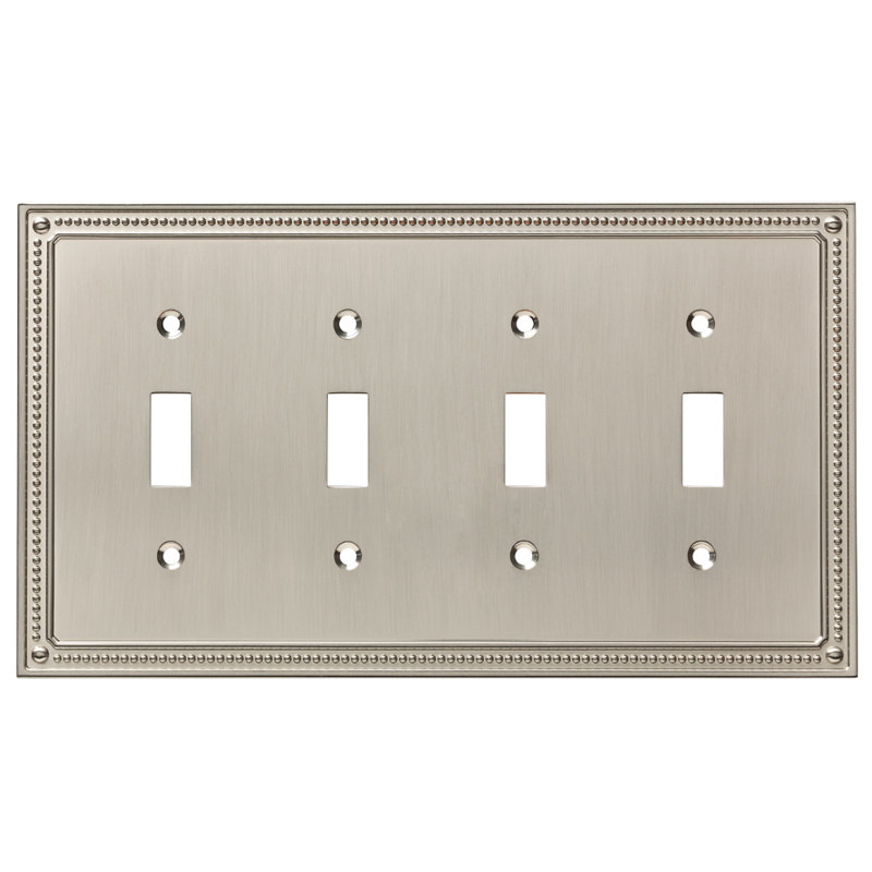 Classic Beaded 4-Gang Toggle Light Switch Wall Plate, Brushed Nickel