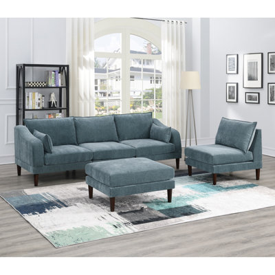 Beautiful 5Pcs Modular Sectional Set 2X One Arm Chairs 2X Armless Chair 1X Ottoman Living Room Furniture Mineral Color Morgan Fabric