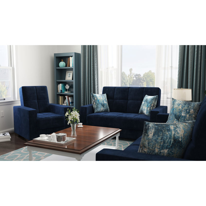 Fauteuil rembourré avec rangement, bleu - microfibre pour un rangement optimal et confortable qui rehaussera votre espace