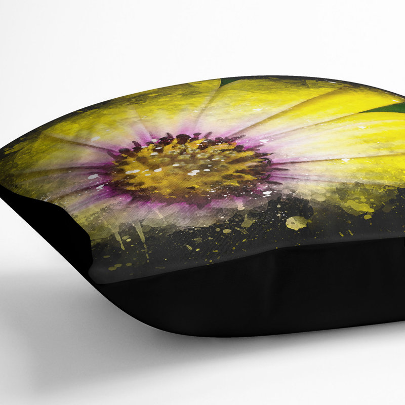 Gerbera Flower Cushion with Filling, Black, 55cm H x 55cm W x 20cm D