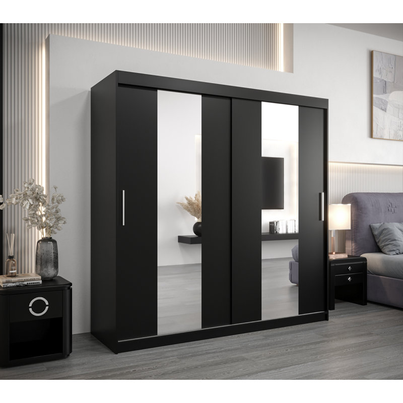 Ayaab 2 Door Manufactured Wood Wardrobe, Matte Black