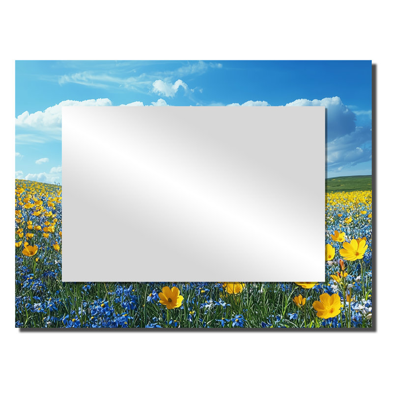 «Yellow Daylight Joy Wildflowers II» - Miroir mural décoratif floral - imprimé sur métal, 24 po x 32 po