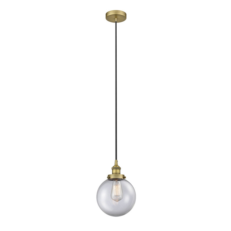 Luminaire suspendu simple à 1 lumière Frederick, H 11,5 po x l 8 po x P 8 po, Transparent, Laiton brossé