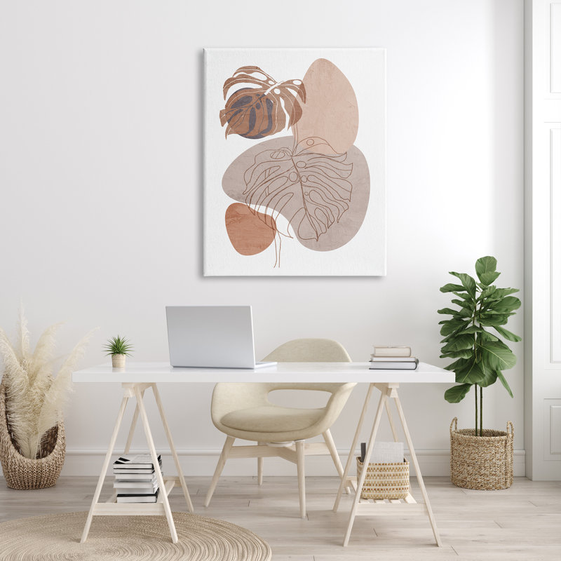 Abstrait, plante ronde, formes rondes, désert, terre cuite - impression sur bois, H 48 po x l 36 po x P 1,5 po, Toile tendue