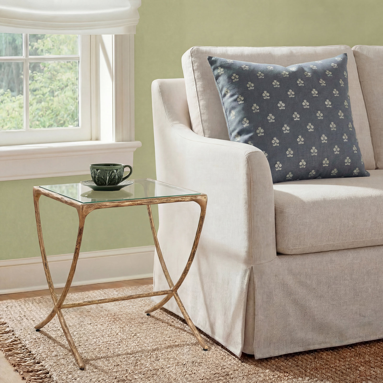 Evelynn Glass End Table, Brass