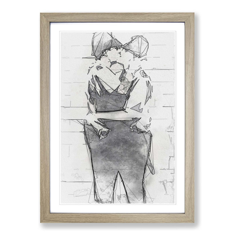 Kissing Policemen in Abstract by Banksy - Picture Frame Graphic Art Print, 76cm H x 50cm W x 2cm D, Oak