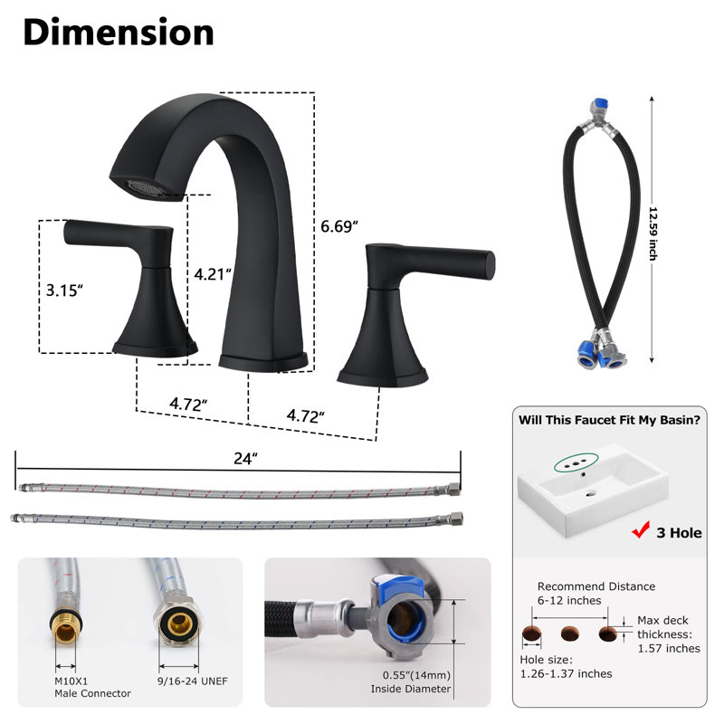 2-handle Bathroom Faucet with Drain Assembly, Matte Black
