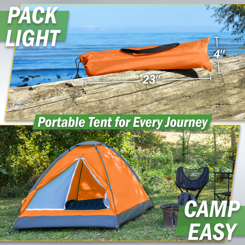 Tente de camping pour 2 personnes avec mouche de pluie et sac de transport Wakeman, Orange