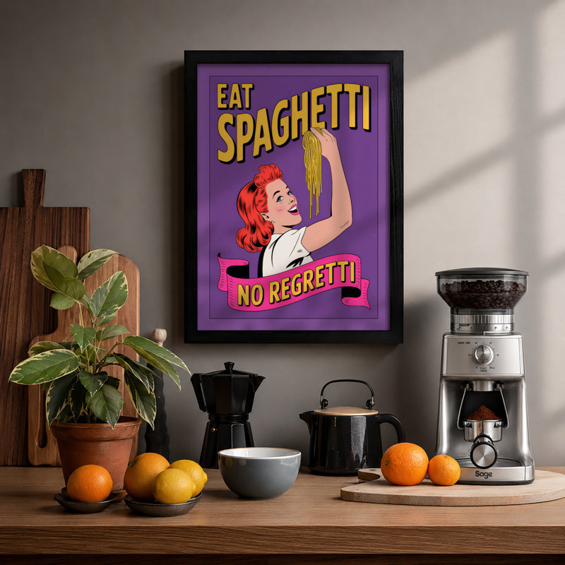 Eat Spaghetti No Regretti Retro - Framed Print, A1 - 84.1 x 59.4 cm, Black