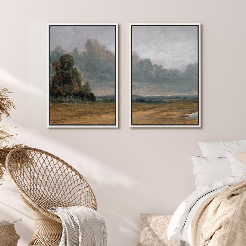 «Summer Day With Flowering Trees Vibrant Countryside Landscape Nature Wilderness Illustration Decor», 2 pièces sur toile