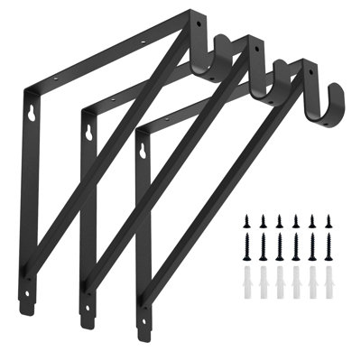 Heavy Duty Closet Rod And Shelf Bracket For Clothes Hanger Pole Support Black Three Pack